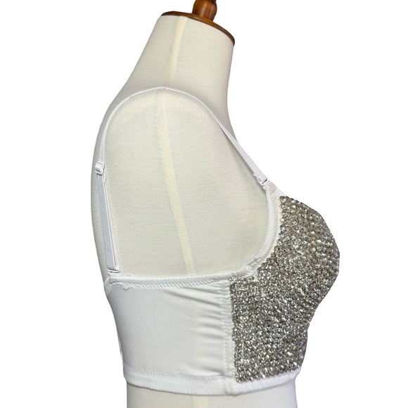 Rhinestone Pushup Bustier Sparkly Crop Top Bachelorette - Picture 4 of 10
